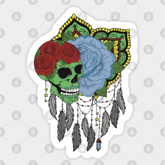 Lime green skull dream catcher Sticker by LHaynes2020